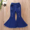 Broek SAILEROAD 2024 Lente Herfst Denim Uitlopende Broek Bovenkleding Voor Kinderen Peuter Meisjes Effen Kleur Casual Tiener Jeans