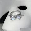 Anelli a grappolo Elegante anello in pietra naturale opale bianco blu per le donne Estetica geometrica vintage Egir Gioielli alla moda con dito aperto vuoto Dhkjx