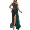 Robes décontractées Femmes Bronzing Sequin Robe Banquet Lady Robe Élégante Une Épaule Maxi Avec Détail De Plume Pour La Fête De Bal