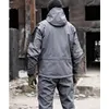 Vinter taktisk kostym män militära kläder 2 stycken set vattentät huva vindbrytare termisk jacka multi-tockets byxor uniform 240126