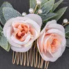 Pinces à cheveux 2 pièces, peignes en feuilles de fleurs faits à la main avec épingles, accessoires de coiffure de mariage en perles pour femmes et filles, bijoux