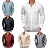 Chemises décontractées pour hommes Satin de soie pour hommes Noir Blanc Rouge Bleu Argent Or Beige Solide Plaine Manches Longues Slim Fit Blouses Mâles Tops Barry Wang