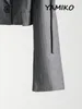 여자 양복 줄무늬 해체 된 크롭 블레이저 여성 노치 칼라 긴 소매 불규칙한 트림 짧은 재킷 여성 패션 세련