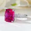 Cluster Rings Cushion Cut 5ct Ruby Diamond Ring Real 925 Sterling Silver Engagement Wedding Band For Women Promise Jewelry
