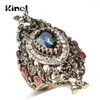 Küme Yüzükleri Kinel Ladi Kadınlar İçin Lüks Türkçe Vintage Style Mücevher Tam Rhinestone Büyük Geniş Mavi Kristal Çiçek Ring 2024 Hediye