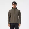 Dijiaguang versão manga comprida moletom com capuz outono e inverno ao ar livre correndo roupas de secagem rápida mens esportes camiseta meio zip terno de fitness designer moda