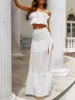 Kvinnors träningsdräkter WSevypo Boho Beach Party Two-Piece Kjol Suits Women White Cutout Matching Set Spaghetti Straps Ruffles Crop Tops Long