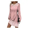 Casual Dresses 1pc Women Spring Printing Mini Dress O-Neck Mjuk långärmad Autumn Temperament Office Lady For Daily Wear