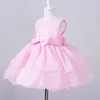 Palco desgaste bebê menina vestido vestidos de festa para meninas 1 ano aniversário princesa arco vestido de batismo roupas branco batismo