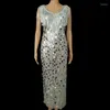 Stage Wear Bar Nightclub Silver Sequins Tassel Long Dress For Singer Dancer Performance Costume Club Party Show