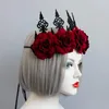 Grampos de cabelo vermelho rosa flor jóias coroa tiara para mulheres gótico feminino acessórios de casamento ornamentos princesa rainha cabeça