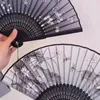 Estatuetas decorativas estilo vintage chinês ventilador dobrável alça de plástico verão preto bambu menina mão fresca dos homens e das mulheres