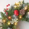 Dekoratif çiçekler LED Noel Çelenk 40cm Yapay Pinecone Kırmızı Berry Çelenk Asma Süsler Ön kapı Duvar Süslemeleri Noel Ağacı