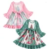 Mädchenkleider Girlymax Winter Weihnachtsbaum Baby Mädchen Kinder Kinder Kleidung Nussknacker Gürtel Drehen Knielanges Langarmkleid