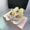 Mach Mach Satin-Perlen-Hausschuhe, Pantoletten-Absätze, Damen-Slides, Schuhe mit hohen Absätzen, Satin-Stiletto-Sandale, Slip-On, offene Zehenpartie, Luxus-Designer-Fabrikschuhe, 9,5-cm-Box