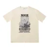 T-shirt corta con stampa geometrica micro etichetta di marca di moda per uomo e donna mezza manica ampia da strada