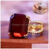 Anelli a grappolo Gioielli da sposa Taglia 6-10 Regali per le donne Elegante anello vintage quadrato rosso da donna Consegna a goccia Dhefg