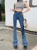 Jeans Femme Zoenova Flare Wide Leg Femmes Élastique Taille Haute Skinny Mom Denim Pantalon 2024 Mode Oversize Pantalon Casual Streetwear