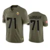 Minnesota''Vikings''Men # 4 Dalvin Cook 19 Adam Thielen 18 Justin Jefferson 22 Harrison Smith Mulheres Juventude Olive Custom Salute To Service Limited Jersey