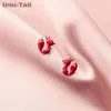 Серьги-гвоздики Uini Tail, продажа тибетского серебра 925 пробы, модные простые индивидуальные, милые красные лисы, креативные, динамичные, высокое качество