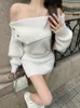 Casual Dresses Autumn French Elegant Knitted Dress Women Off Shoulder Sexy Vintage Evening Party Female Korean Sweater 2024