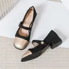 Dress Shoes Sequines Cloth Leather Patchwork Mary Janes Woman 2024 Designer Square Toe Ankle Strap Pumps Med-high Heels Tweed Tacones