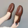 Spring Autumn Mother Flats Shoes Soft Sole Loafers Round Toe Flat Non slip Female Casual Leather 240202