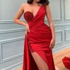 Casual Dresses Elegant Sexy Lady Red paljett Patchwork Evening Party Dress Women Sleeveless One Shoulder Bodycon Maxi Split Trumpet