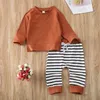 Citgeett Spring Fall Autumn Toddler Kids Baby Boy Top Tshirt Långa randiga byxor 2st -outfit Set Spring Clotle 024months 240131