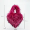 Evening Bags Faux Fur Kids Small Handbags Cute Plush Ladies Heart Shaped Shoulder Bag Female Clutch Purse Love Messenger