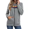 Sweats à capuche pour femmes Sweatshirts Femmes Mode Sweat à capuche surdimensionné Rainbow Stripe Sweat-shirt à manches longues Zipper Pocket Manteau Veste Printemps Casual V