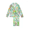 Damesnachtkleding QSROCIO Pamas-set Losse zijdeachtige zak Bloemenprint Homewear Elegante stijl Nachtkleding Valentijnscadeau