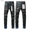 Designer jeans för herrbyxor lila jeans mens jeans orolig rippade smala fit motorcykel mans staplade jogging klassiska jeans byxa 03 februari