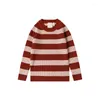 Conjuntos de ropa para niños de punto 2024 Otoño/Invierno KP estilo Pastoral suéter a rayas Falda corta monos vestido para niñas