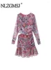 Casual Dresses Nlzgmsj TRAF Vintage Chic Women Red Floral Print Sexy Beach Bohemian Mini Dress Lady Long Sleeve Robe