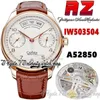 AZF AZ503504 Jaarlijkse kalender Power Reserve Mens Watch A52850 Automatische witte wijzernummer Markers 18K Rose Gold Case Lederen Riem 246m