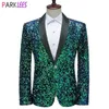 Glänsande gröna paljetter bling glitter blazer män sjal krage en knapp tuxedo kostymer mens bröllop fest scen kostymer 240124