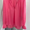 Women's Blouses 2024 Summer Pleated Satin V-neck Red Shirt