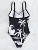 Women's Swimwear Sexy Printed Underwired Bra Cup One Piece Swimsuit Women Female Monokini High Leg Cut Bather Bathing Suit Swim K4285