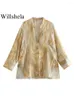 Women's Blouses Willshela Women Fashion Tie Dye Single Breasted Blouse Vintage V-Neck Long Sleeves Female Chic Lady Shirts