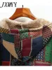 レディースウール2024冬のヴィンテージ女性コート温かい印刷濃厚なフリースフード付きロングジャケットポケットレディースアウトウェアルーズ