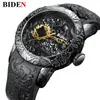 New Fashion 3D Sculpture Dragon Men's Quartz Watches Brand BIDEN Gold Watch Men Exquisite Relief Creative Clock Relogio251Y