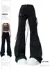 Women's Jeans Women Black Gothic Flare Harajuku Vintage Emo 2000s Y2k Baggy Denim Trousers Oversize Wide Cowboy Pants 90s Trashy Clothes