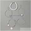 Kette Link Armbänder Huatang Hübscher Perlenstein Porträt Anhänger Für Frauen Trendy Silber Farbe Legierung Verstellbares Armband 5 Teile/satz Juwel Dhov0