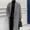 Lã masculina mistura lã masculina 2023 outono inverno coreano grosso temperamento houndstooth longo casaco de lã na altura do joelho estilo britânico windb dhxwi