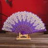 Estatuetas decorativas vintage ventilador dobrável portátil de plástico ouro em pó artesanato portátil branco festa de casamento estilo chinês pano de dança