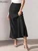 Skirts ZANZEA Fashion Women Long A-Line High Waist Satin Skirt Elegant Party Jupe Sundress Solid Faldas Saia Zipper Vestido 2024