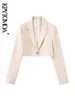 Women's Suits KPYTOMOA Women Fashion Front Button Cropped Blazer Coat Vintage Notched Collar Long Sleeve Female Outerwear Chic Veste Femme