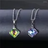 Pendant Necklaces Square Cube Crystal Necklace Stainless Steel Chain Yoga Macrame Energy Women Men Fashion Jewelry Accessories
