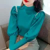 Frauen Pullover Mode Gespleißt Lose Perlen Laterne Hülse Pullover Kleidung 2024 Winter Casual Pullover Alle-spiel Tops